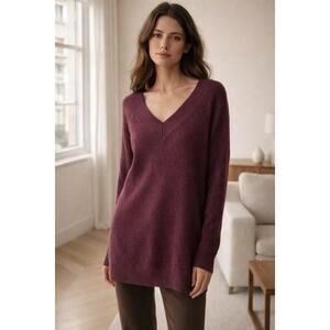 LOFT Maroon Burgundy Dark Red Double V-neck merino blend women's sweater size M
